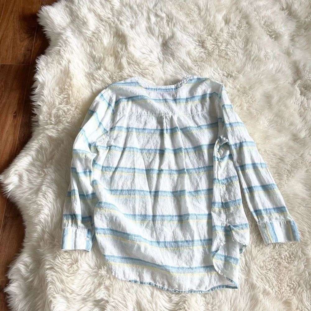 Lane Bryant Stripe Cotton Linen Pleated Top 14/16